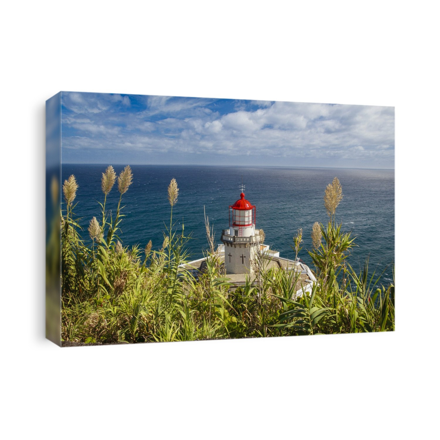 The Farol do Arnel Lighthouse at Ponta do Arnel near Nordeste overlooking the Atlantic Ocean; Sao Miguel Island, Azores