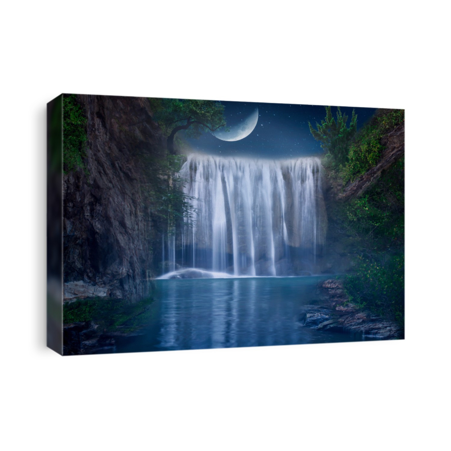 The waterfall on the half moon night with beautiful nature