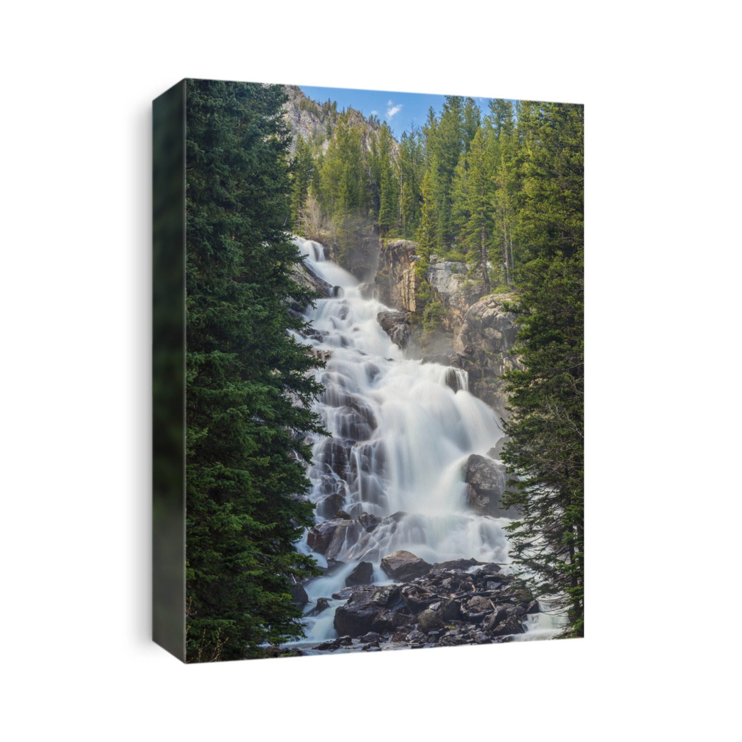 Beautifull Hidden Falls waterfall not far from Lake Jenny. Grand Teton National Park. Wyoming, USA