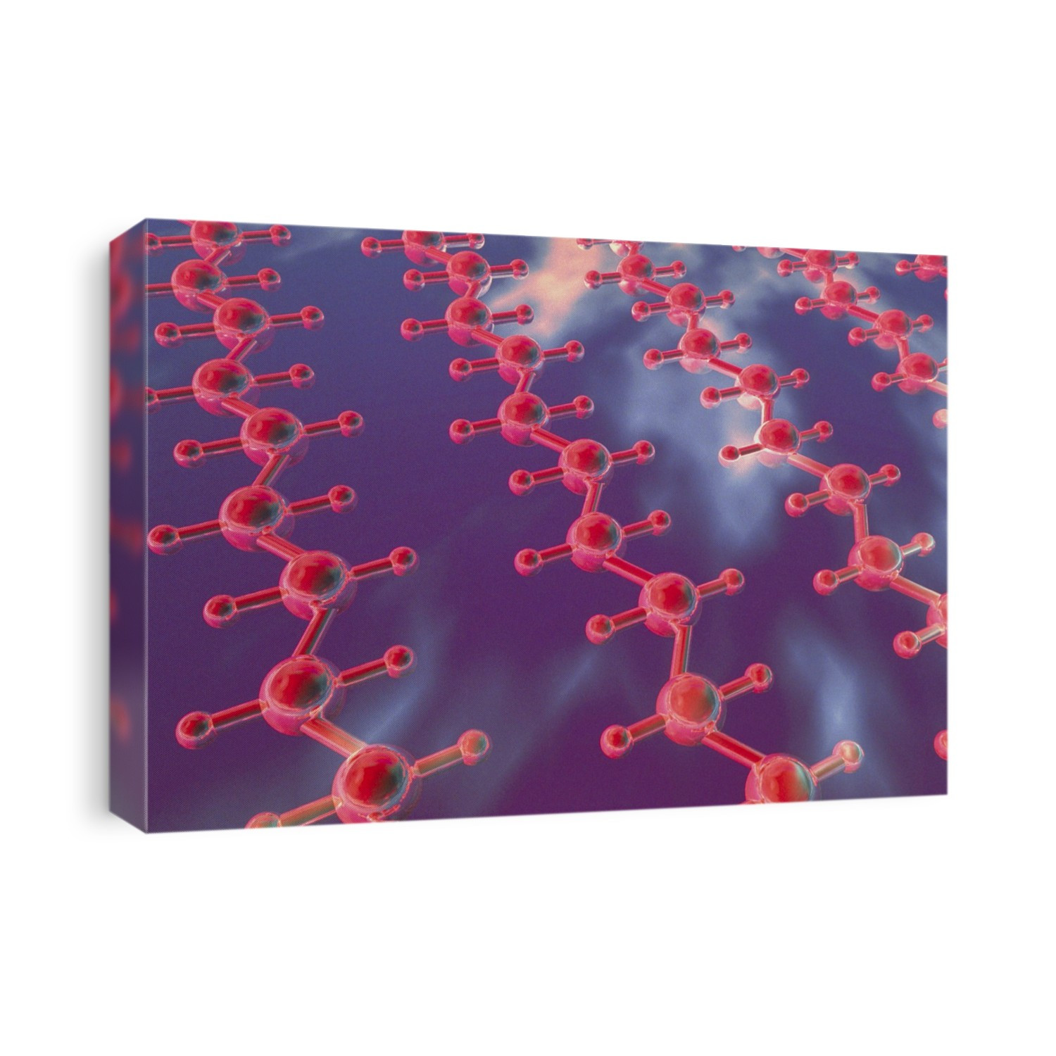 Hydrocarbon. Computer graphic of long-chain hydro- carbon molecules floating in space. Hydrocarbons are compounds whose molecules contain only the elements hydrogen and carbon. Long-chain hydrocarbon molecules consist of a single unit (monomer) repeated many times. Plastics, such as polythene (which is made from the monomer CH2CH2), are sometimes made from long-chain hydrocarbon molecules. In polythene, the long chains are tangled together in a solid but flexible mass, giving polythene its strong, pliable quality.
