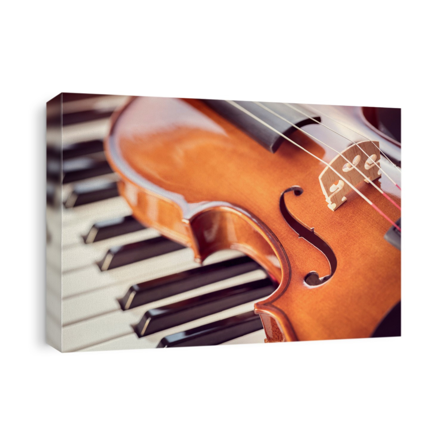 Violin on top of piano keyboard background with copy space for music concept