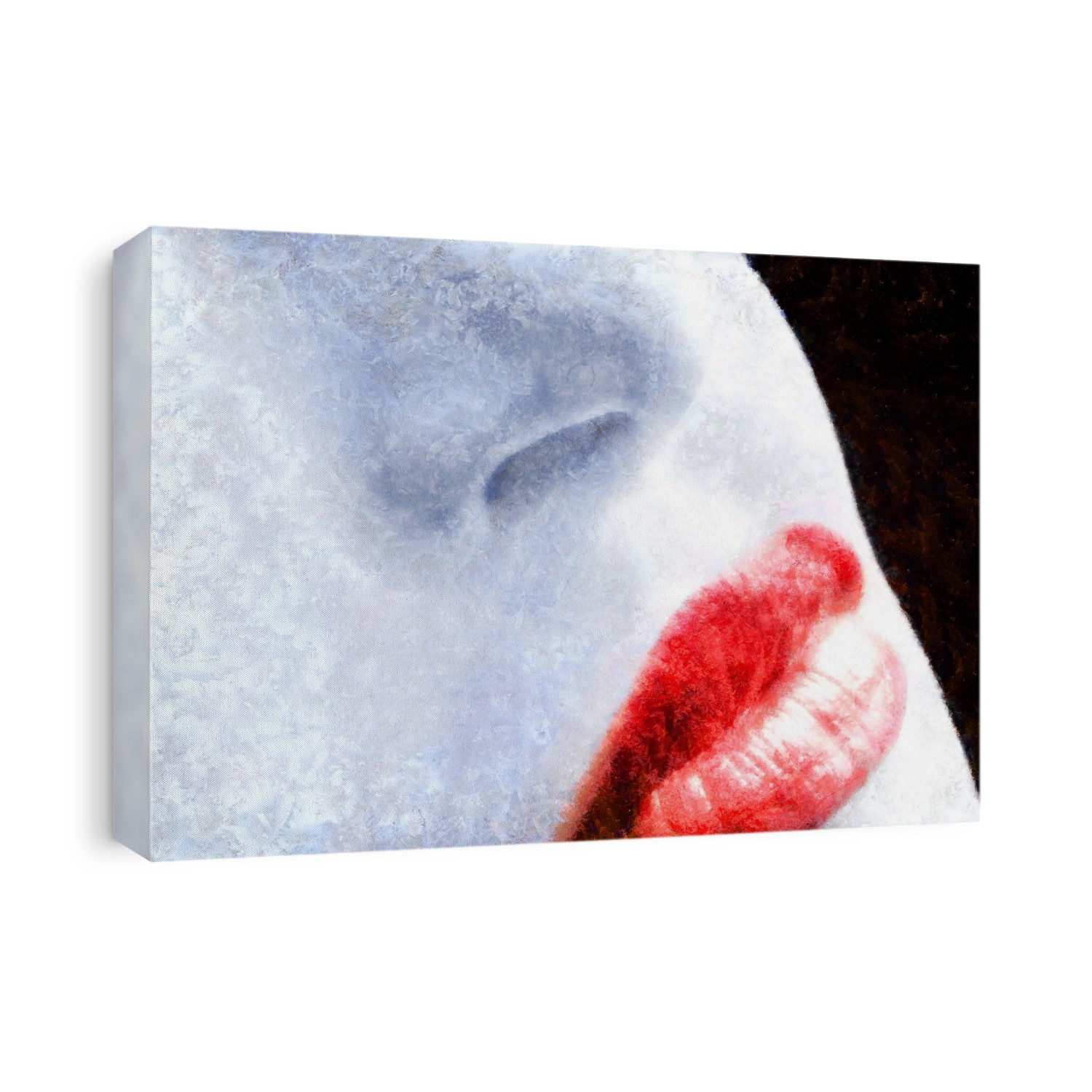 Digital painting of a close-up of red lips on a white face