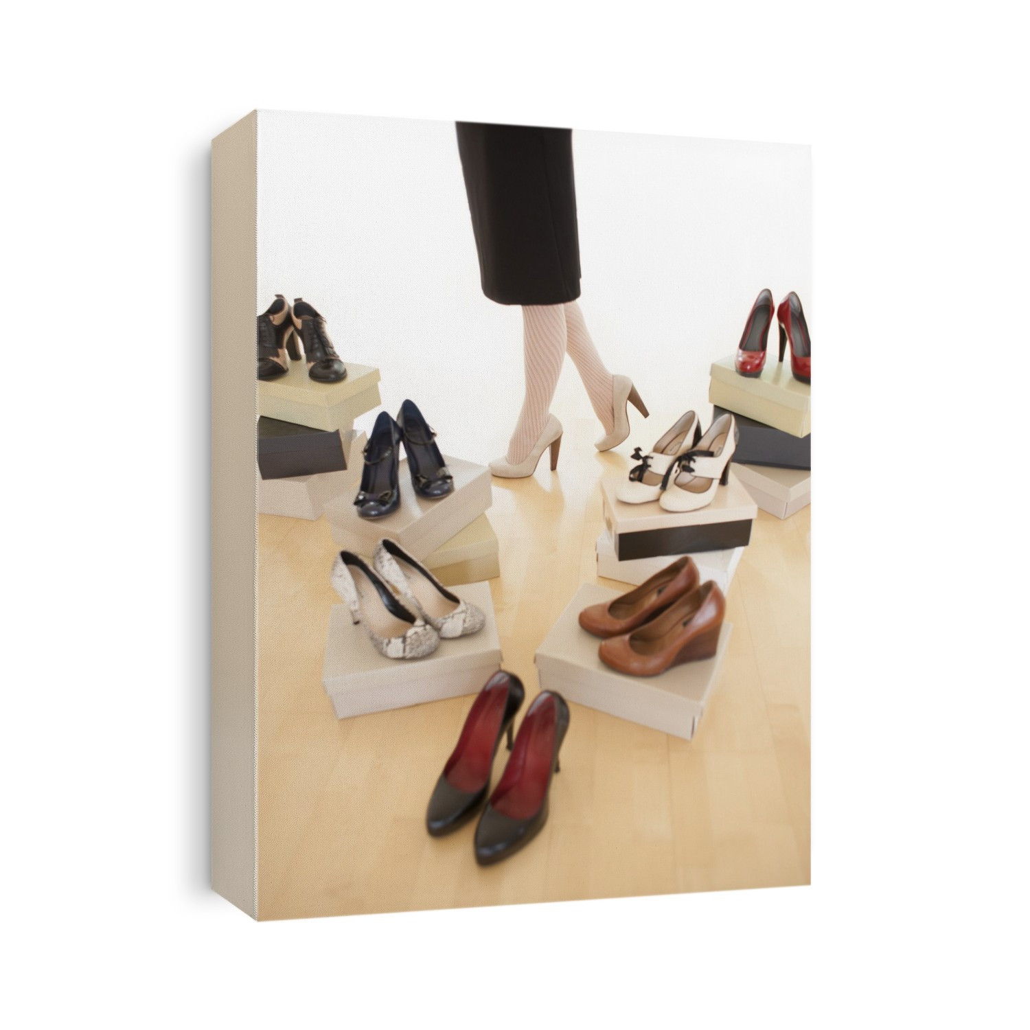 Woman with boxes of new shoes.