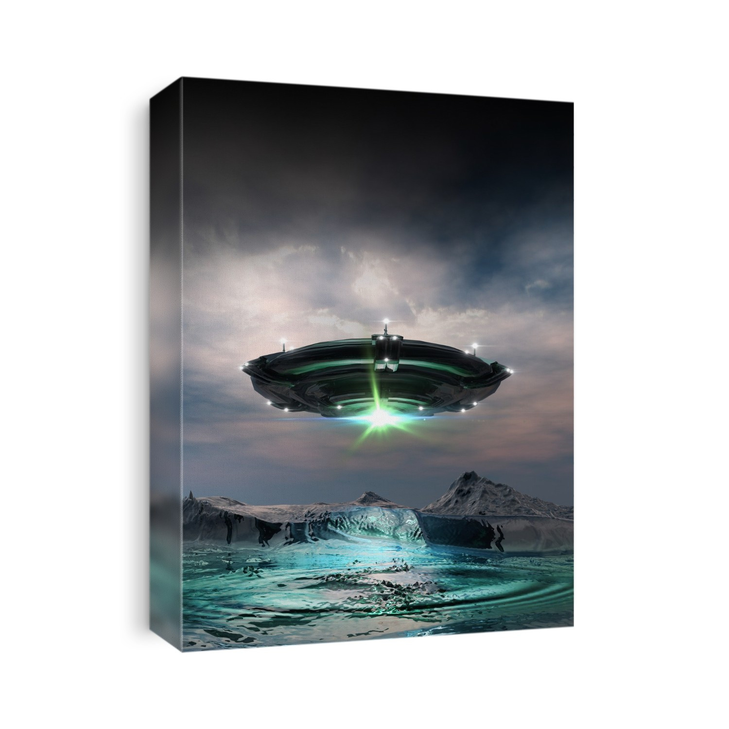 UFO above planet surface, illustration.