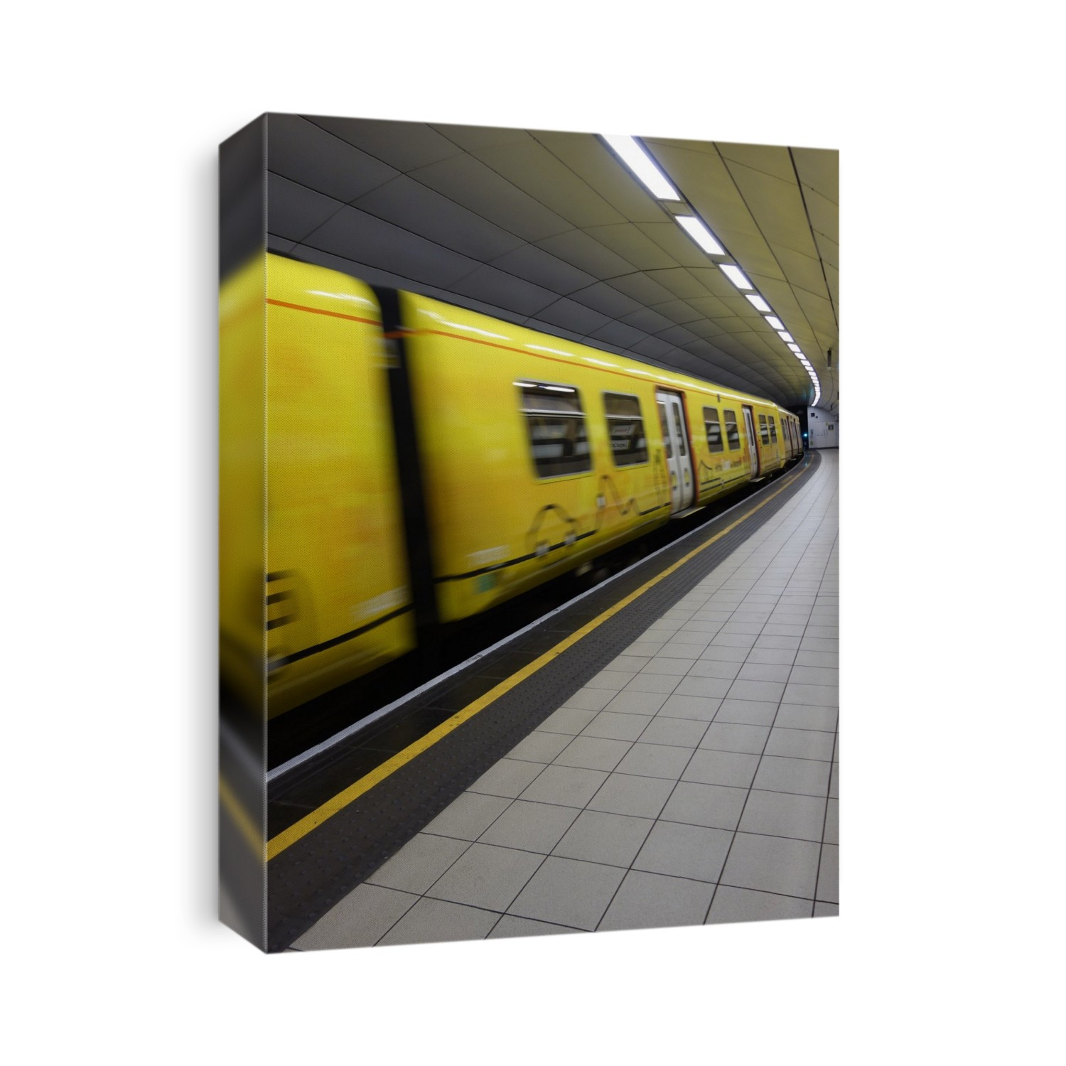 Underground train and platform, UK.