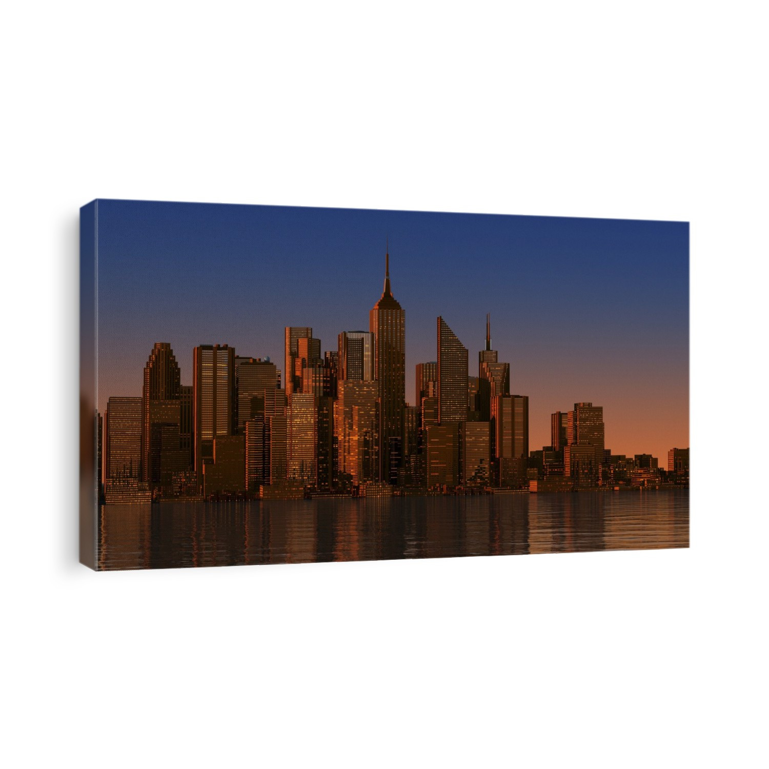 Cityscape at sunset, computer artwork.