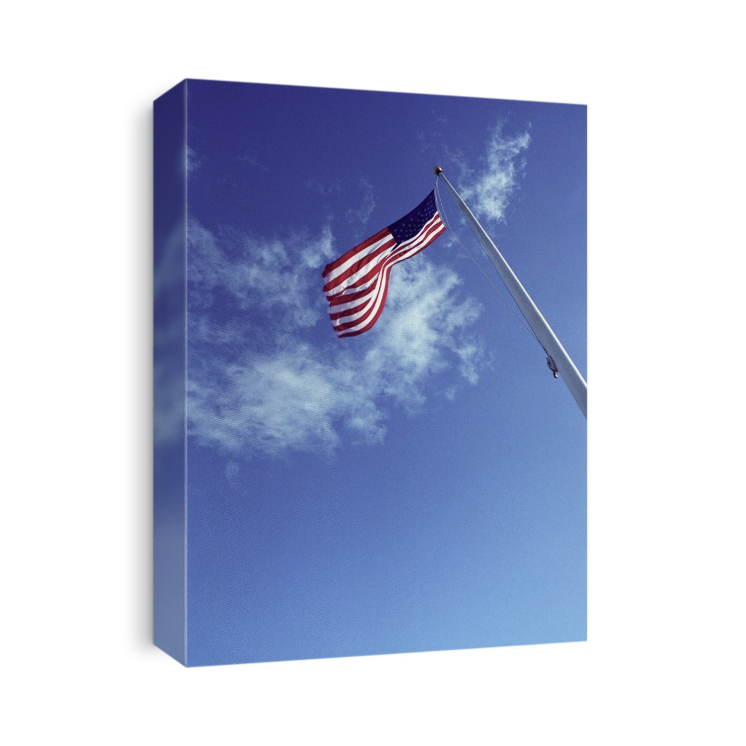 Flag of the USA unfurled on a flagpole. The Stars and stripes is the national flag of the United States of America. The fifty stars within the blue rectangle represent the fifty states which make up the union.
