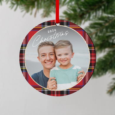 Shimmer Plaid Photo Round Ornament