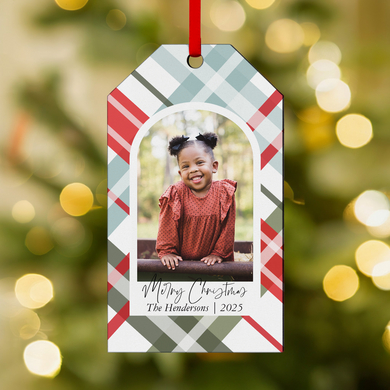 Plaid Border Photo Gift Tag Ornament