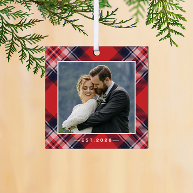 Christmas Plaid Photo Square Ornament