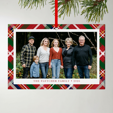 Plaid Frame Photo Rectangle Ornament