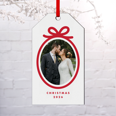 Red Bow Photo Gift Tag Ornament
