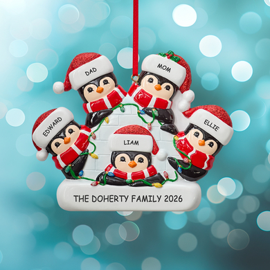 Playful Penguin Igloo Family Ornament