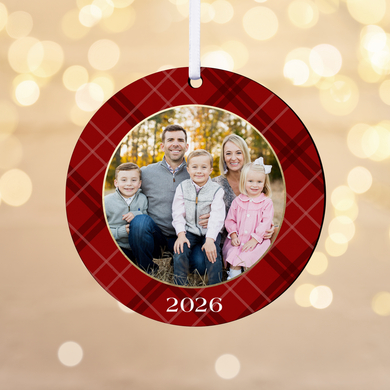 Pretty Plaid Photo Round Ornament