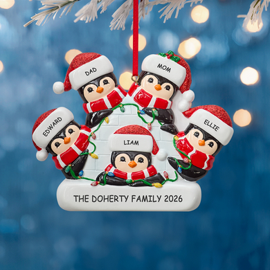 Playful Penguin Igloo Family Ornament