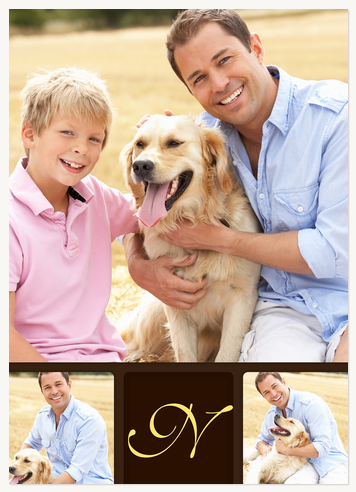Personalized Photo Cards, Triple Vertical - Brown Monogram Design
