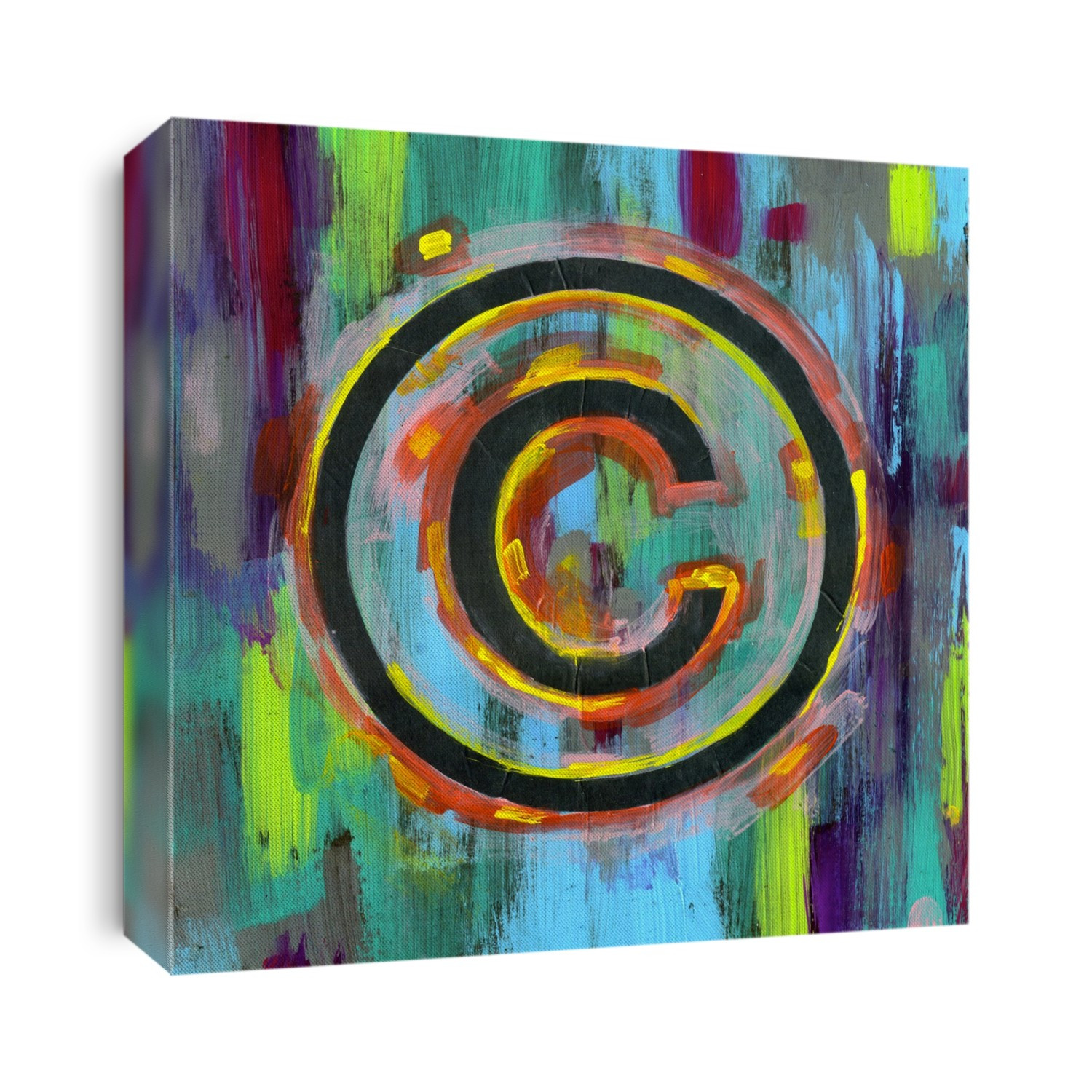 Illustration of copyright symbol over multi-coloured background.