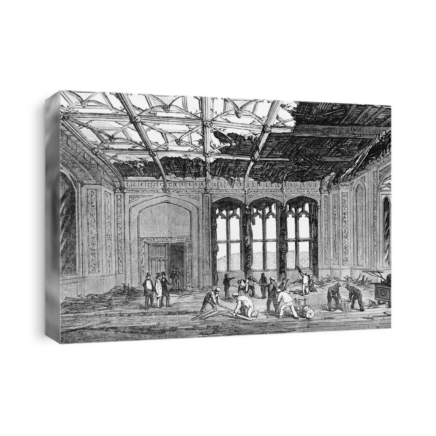 The Illustrated London News Etching From 1853. The Gothic Dining Room Destroyed By Fire At Windsor Castle