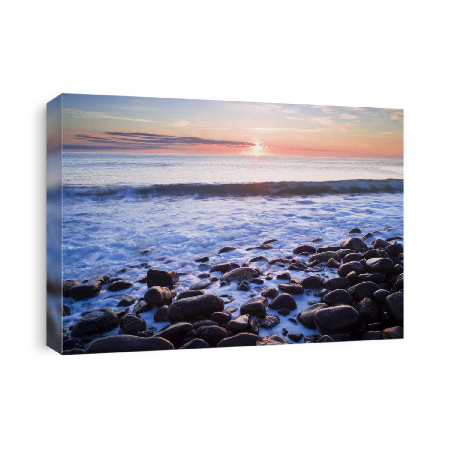Waves Breaking on Rocky Shore at Dawn, Near Dunstanburgh Castle, Northumberland, England