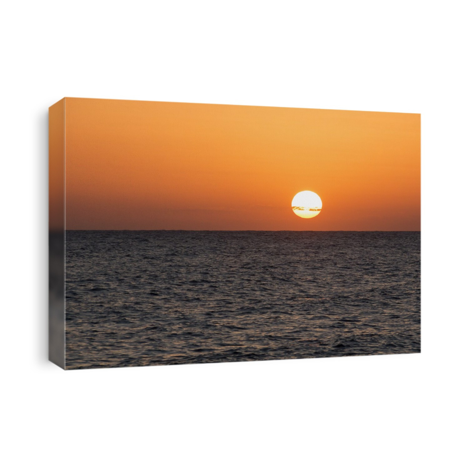 Glowing Sun Over The Ocean And Horizon At Sunset; Paphos, Cyprus