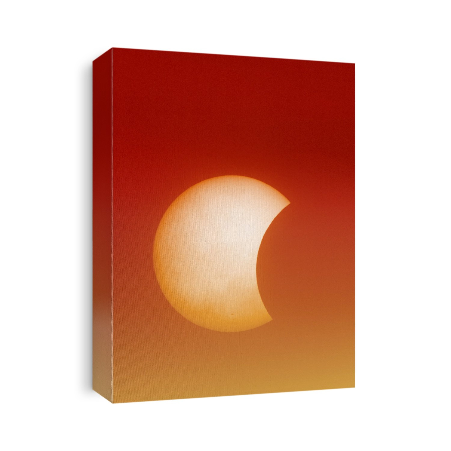 Partial solar eclipse. View of the Sun during a partial solar eclipse. Solar eclipses occur when the Moon passes between the Sun and the Earth and fully or partially blocks the Sun.