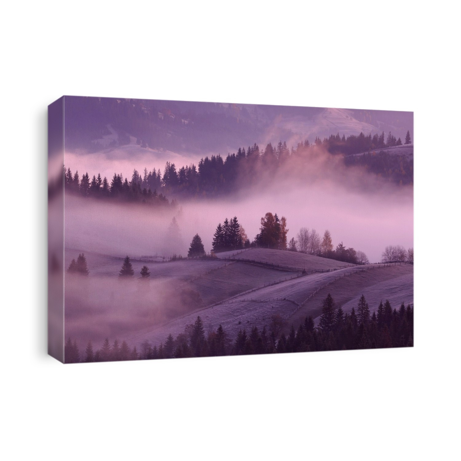 Misty sunrise, Krasnik village area, Carpathian Mountains, Ivano-Frankivsk region, Ukraine.