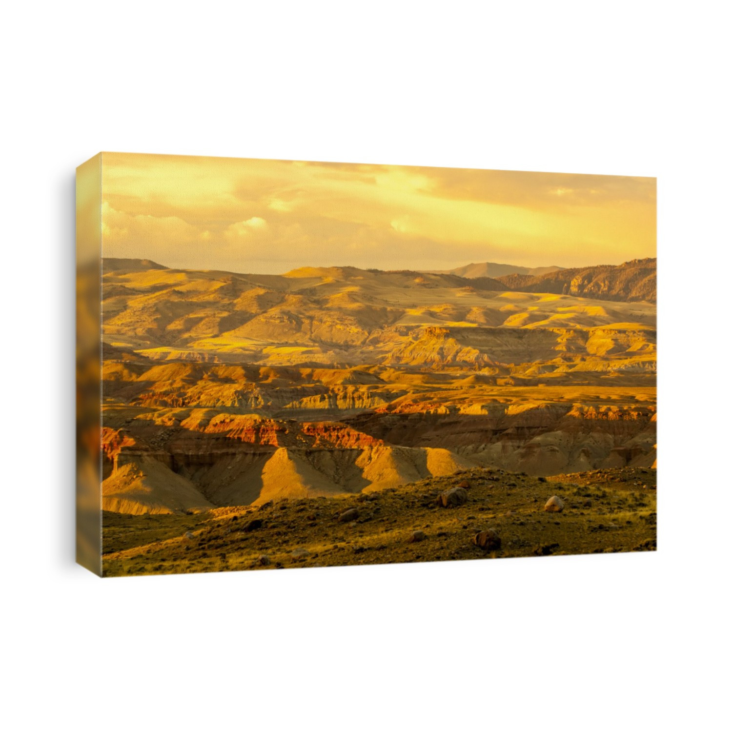 Golden sunset over the vast rock formations in the Wyoming Badlands, East of Dubois; Wyoming, United States of America