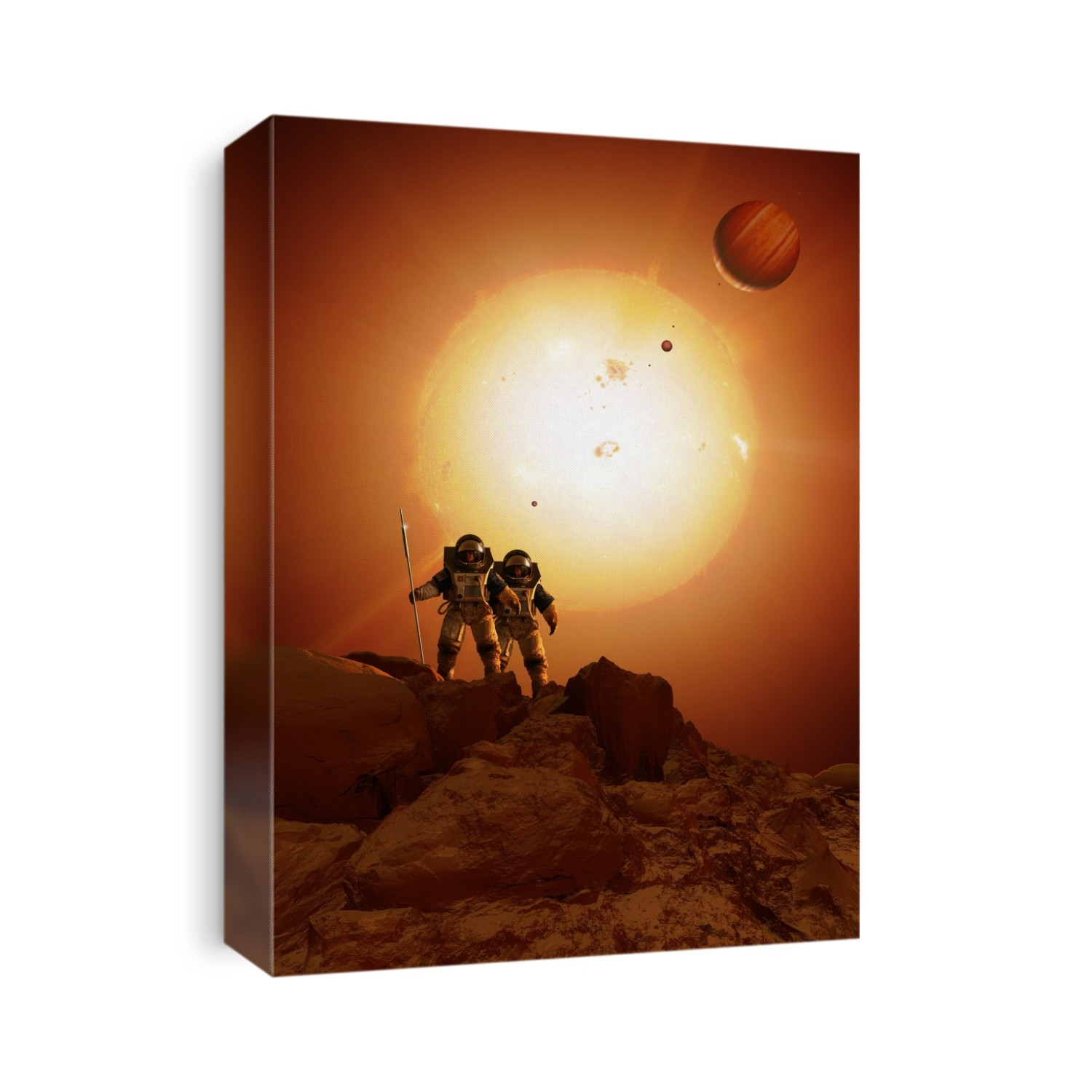 Alien planet exploration. Computer artwork of astronauts on the surface of an alien planet.