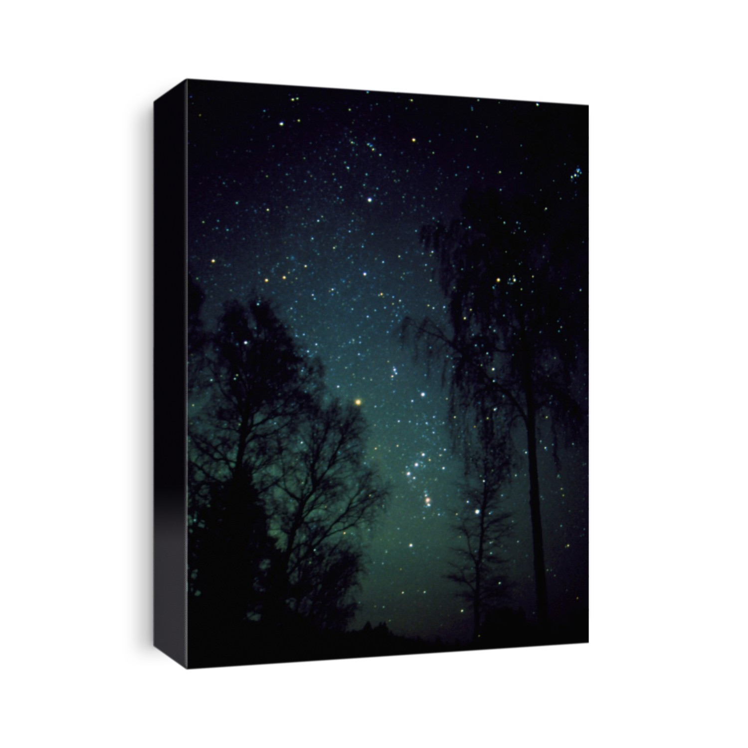Aurora Borealis. Green Aurora Borealis or Northern Lights display between trees in a forest. The constellation of Orion is prominent at lower centre. Aurorae are caused by the interaction between energetic charged particles from the Sun and gas molecules in the upper atmosphere about 100 kilometres up. A stream of charged particles, called the solar wind, flows out into space continuously from the Sun at speeds of 400-500 kilometres per second. On reaching Earth, the charged particles are drawn by Earth's magnetic field to the poles, where they collide with gas molecules in the upper atmosphere, causing them to emit light.