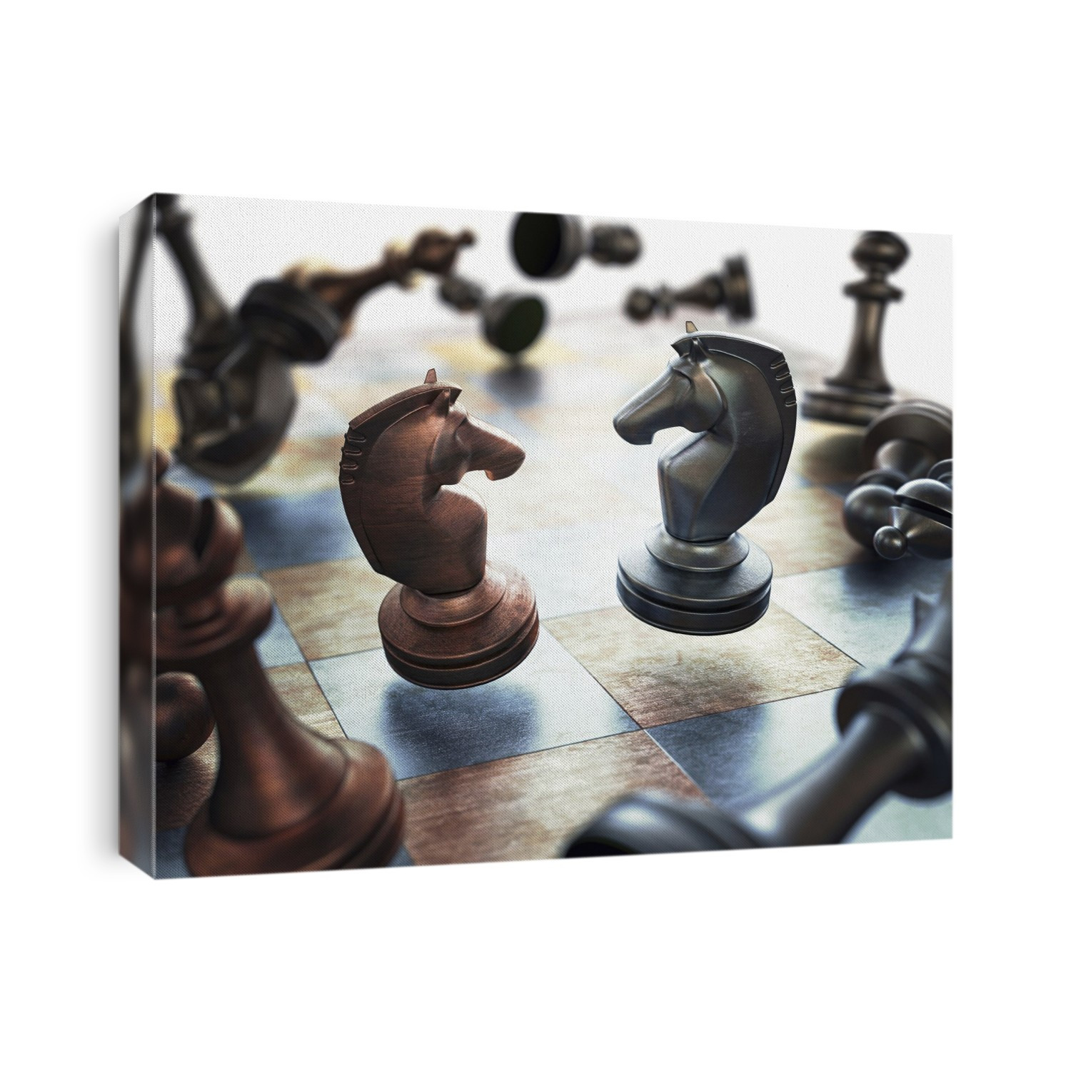 Chess pieces on a chess board, computer illustration.