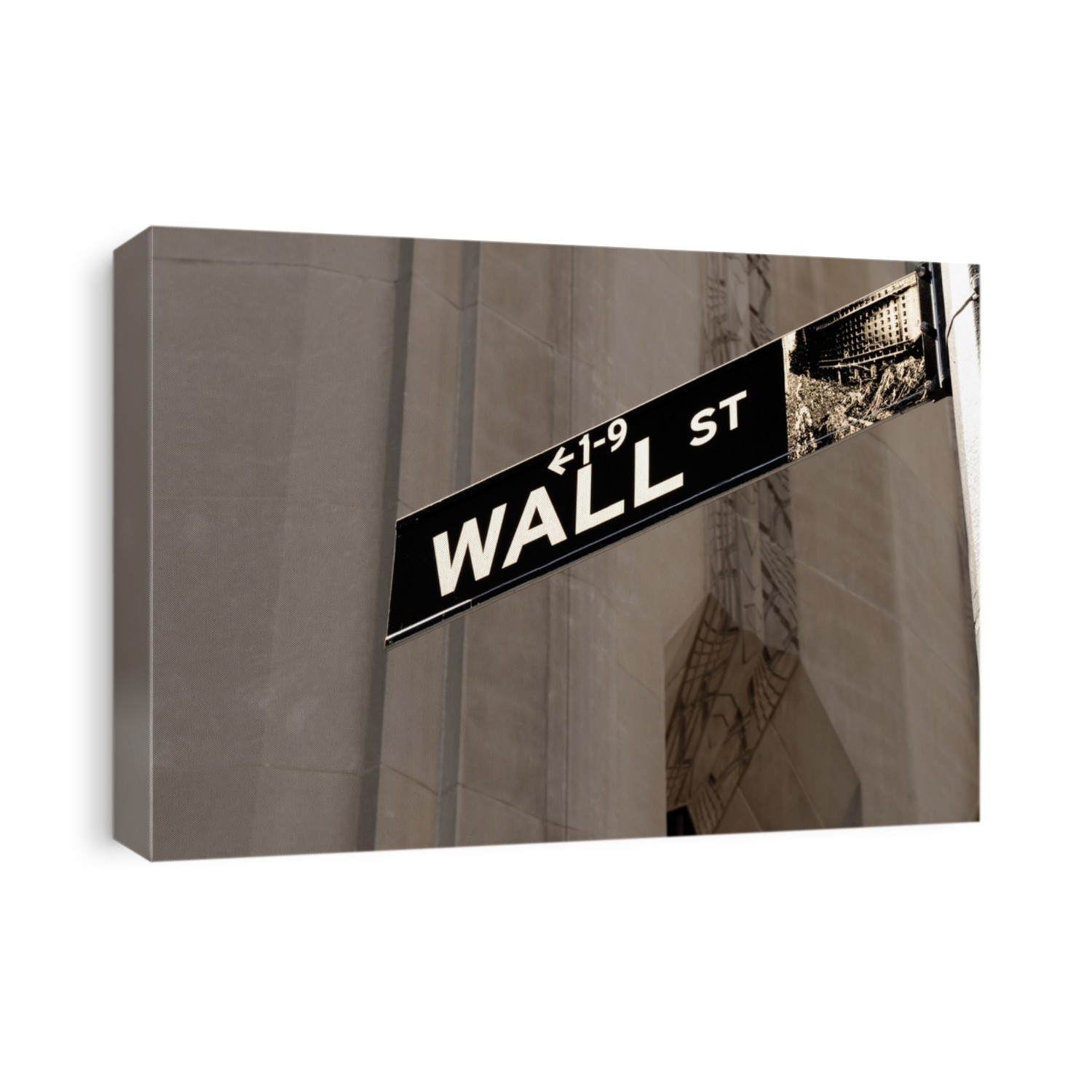 Wall Street sign in the corner of New York Stock Exchange, an icon of global investment, finance and trading