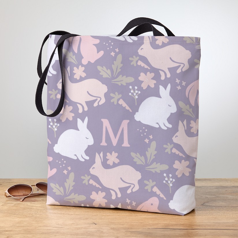 Floral Bunnies Initial Tote Bag