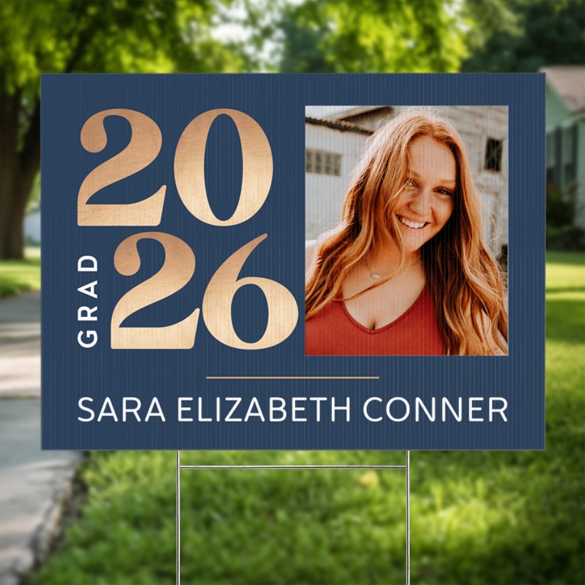Dreams Begin Graduation Photo Yard Sign