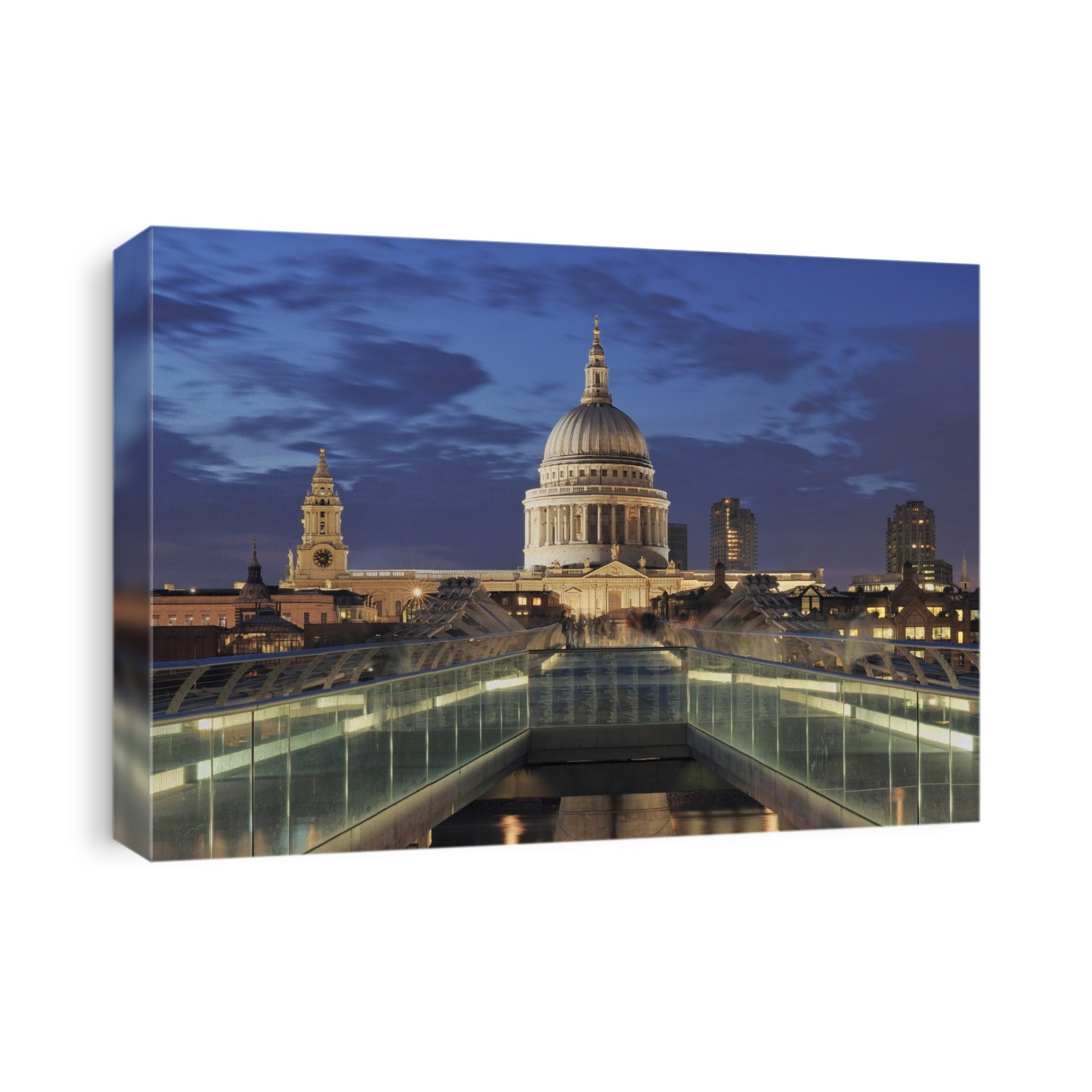 Millennium Bridge and St. Paul's Cathedral at Dusk, London, England