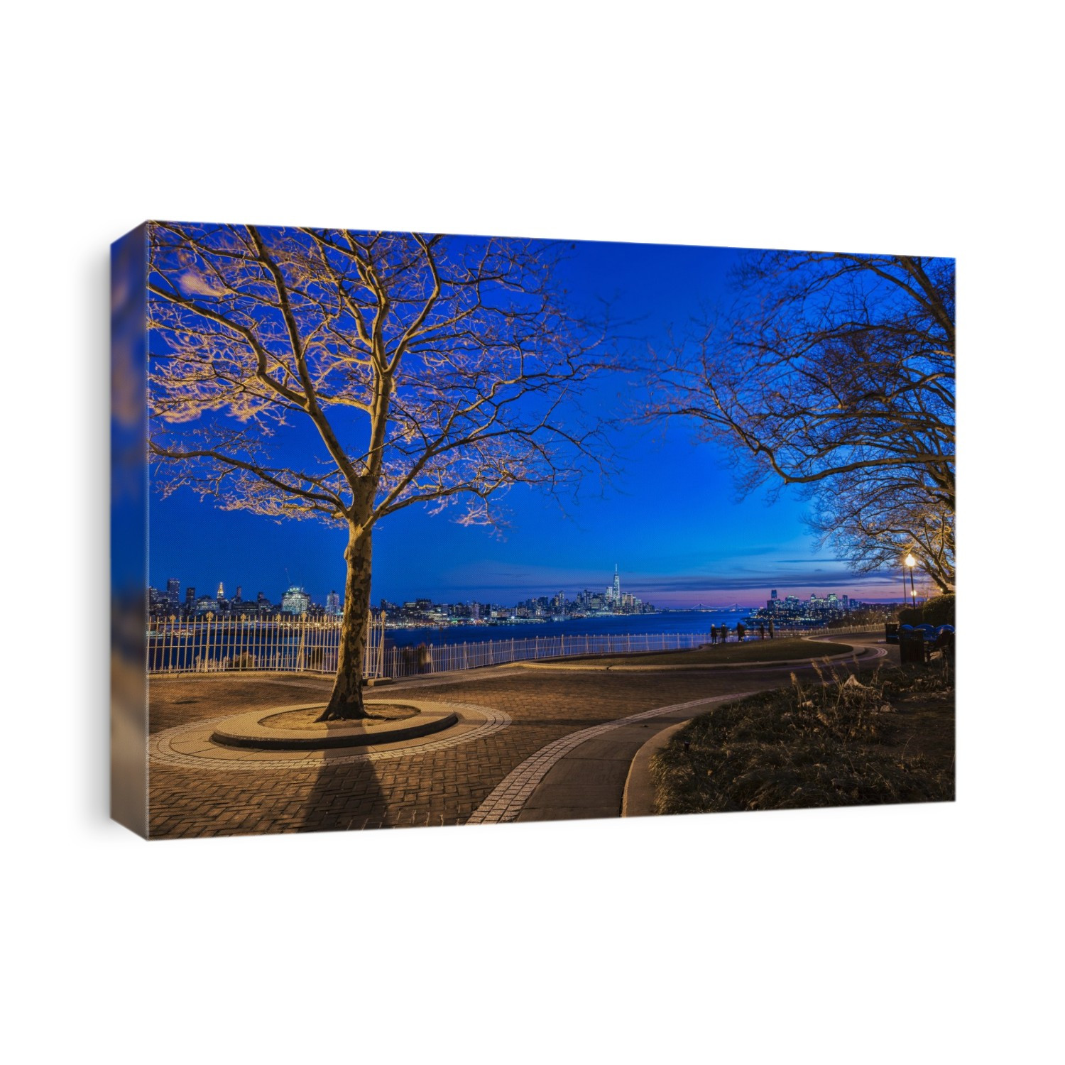 Hamilton Park At Twilight With New York City Skyline In Background; Weehawken, New Jersey, United States Of America