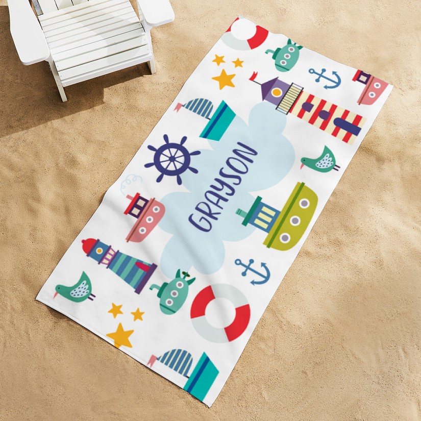 Boats & Lighthouses Beach Towel