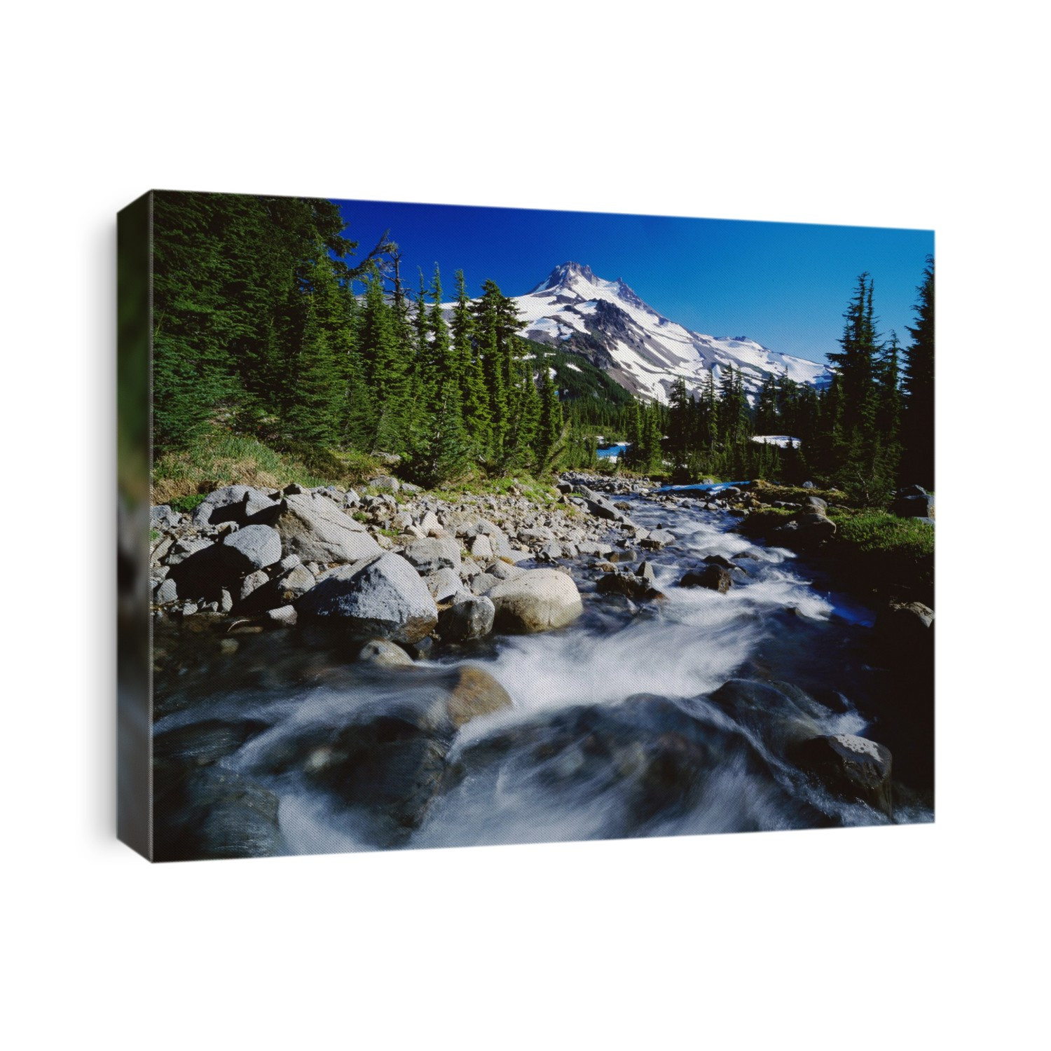 Winding Creek Below Snow-Capped Mountain, Mount Jefferson Wilderness in Oregon, USA; Oregon, United States of America