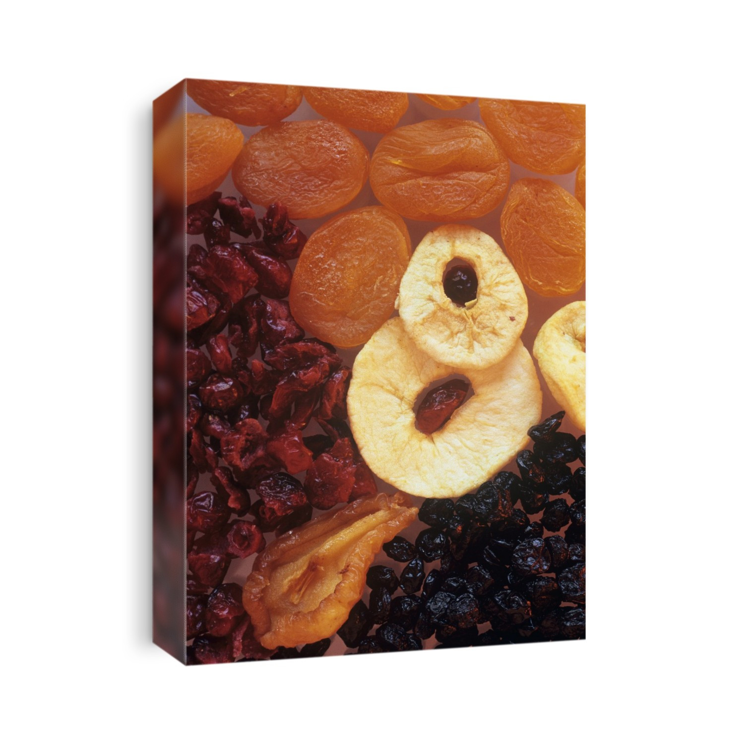 Dried fruits. Mixed dried fruits, including cranberries, apricots, pear, apple and blueberries.