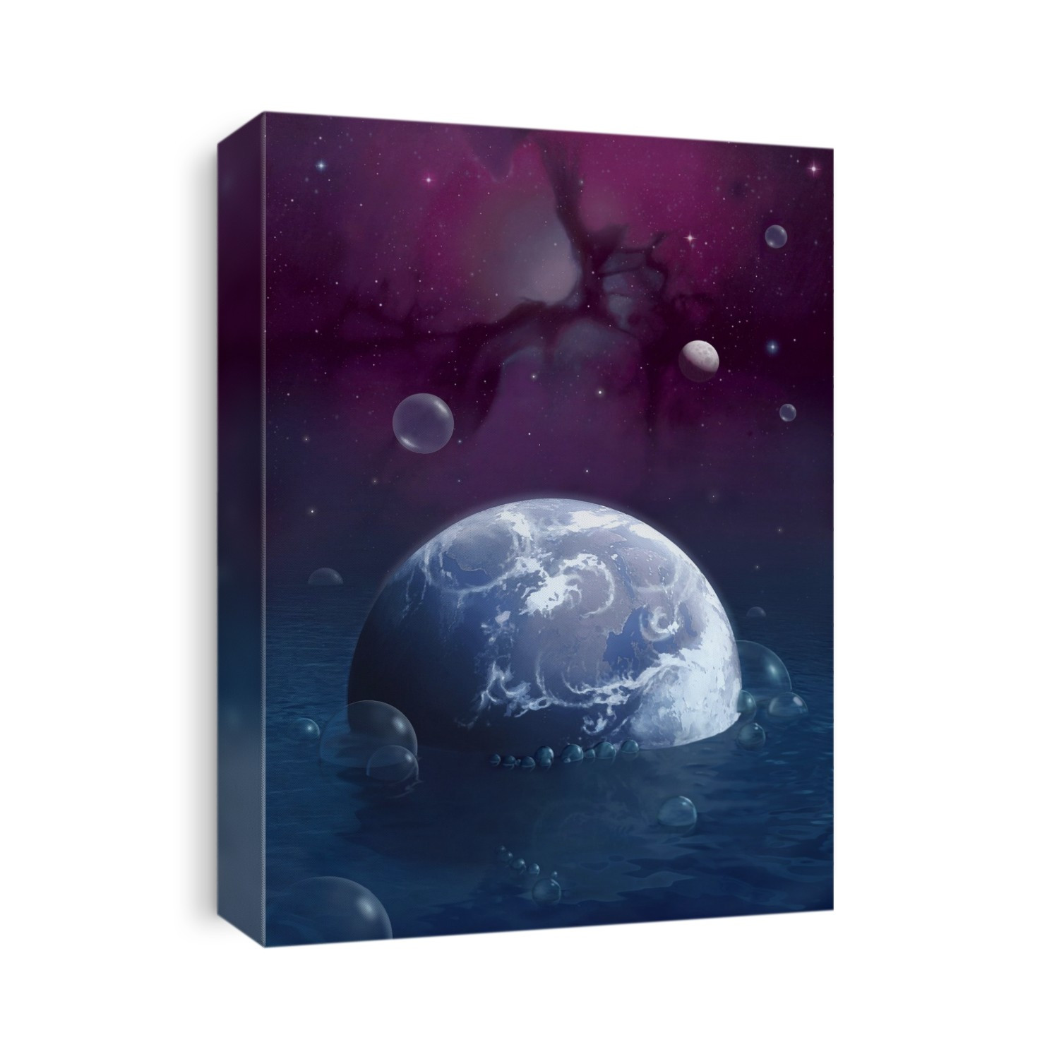 Floating Earth. Conceptual artwork of the Earth floating on the ocean of space.