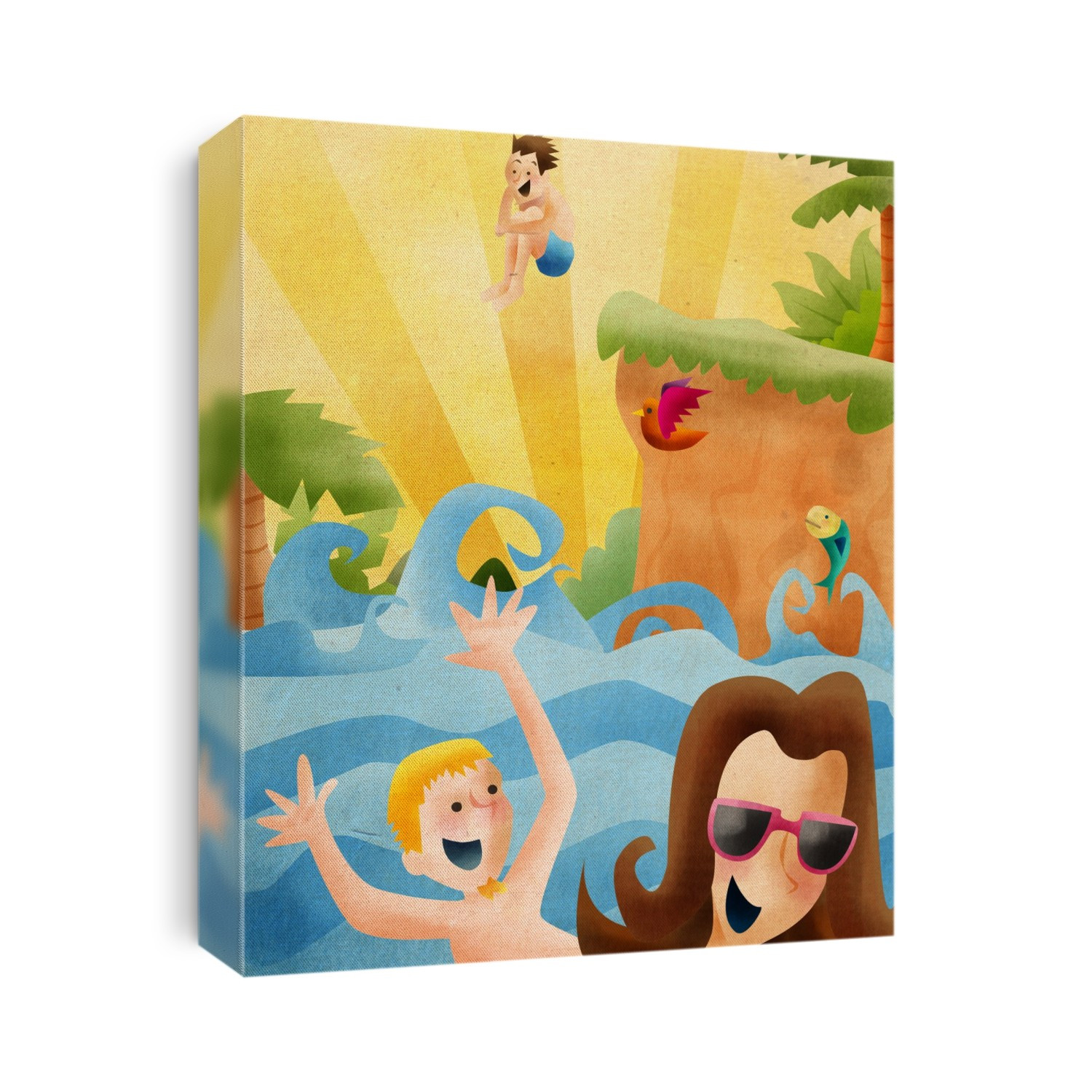 Friends enjoying vacation on the beach, illustration.
