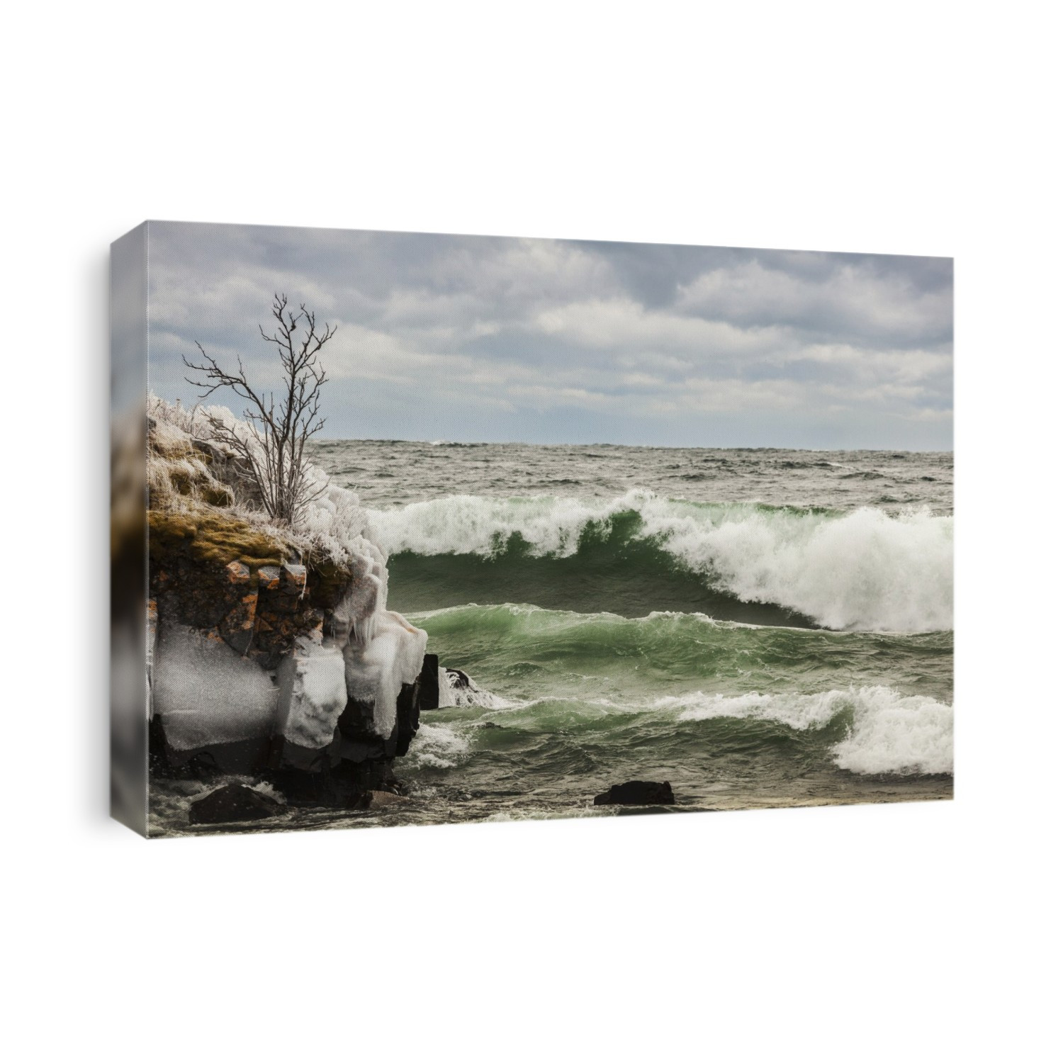Waves Of Lake Superior, Ice And Rocks Along The Shoreline; Thunder Bay, Ontario, Canada