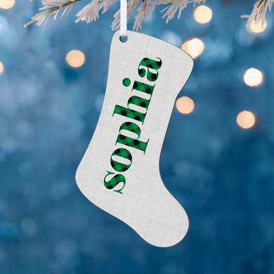 Simply Plaid Name Rustic Stocking Ornament