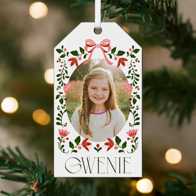 Floral Bow Photo Gift Tag Ornament