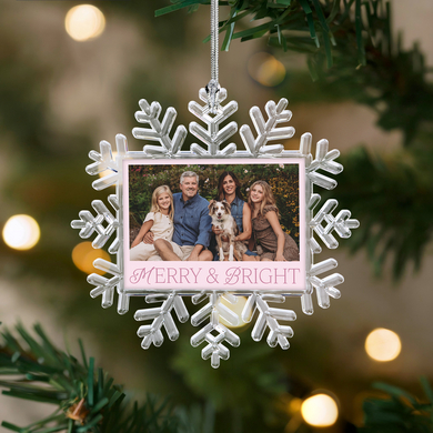 Merry and Bright Photo Double Sided Snowflake Ornament