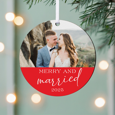Merry and Married Photo Round Ornament