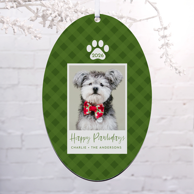 Happy Pawlidays Photo Oval Vertical Ornament