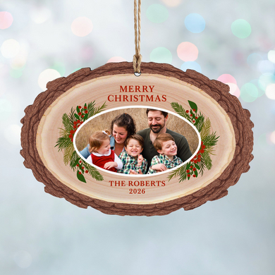 Christmas Cheer Photo Rustic Oval Ornament