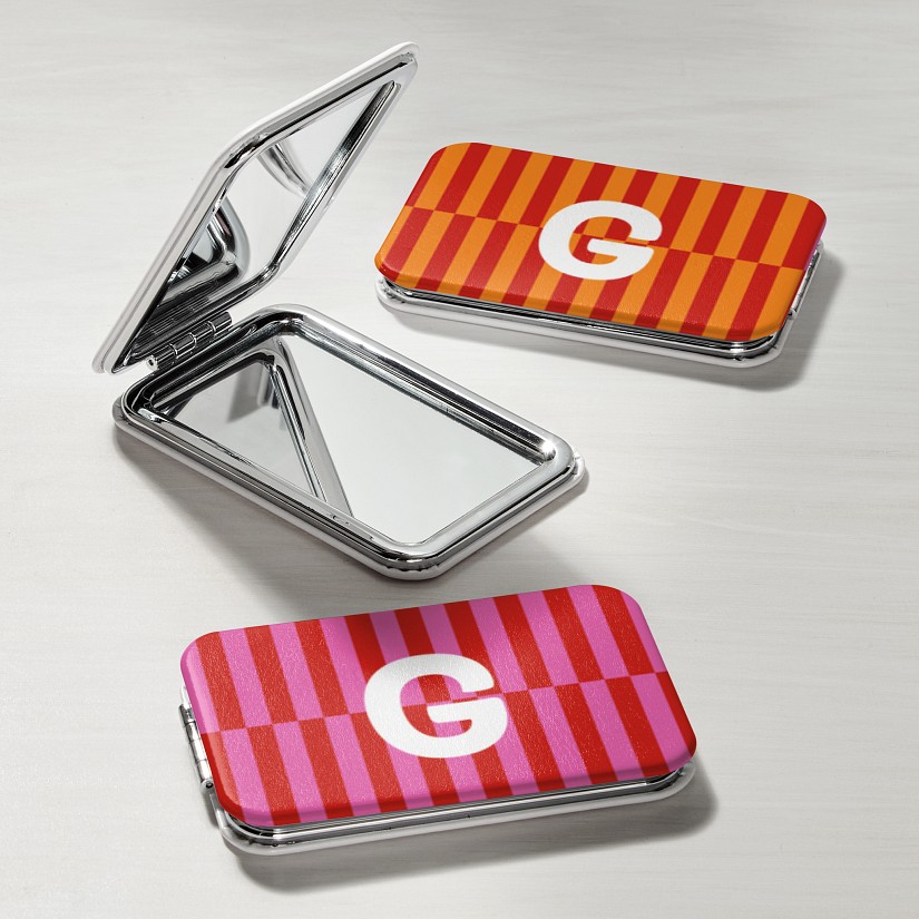 Colorful Stripes and Initial Rectangle Purse Mirror