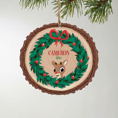 Rudolph® Christmas Wreath Rustic Wood Ornament