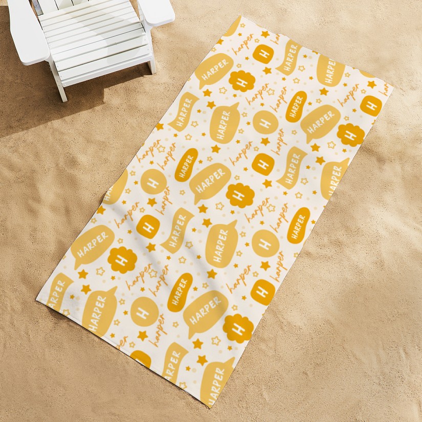 Cute Bubble Name and Initial Beach Towel